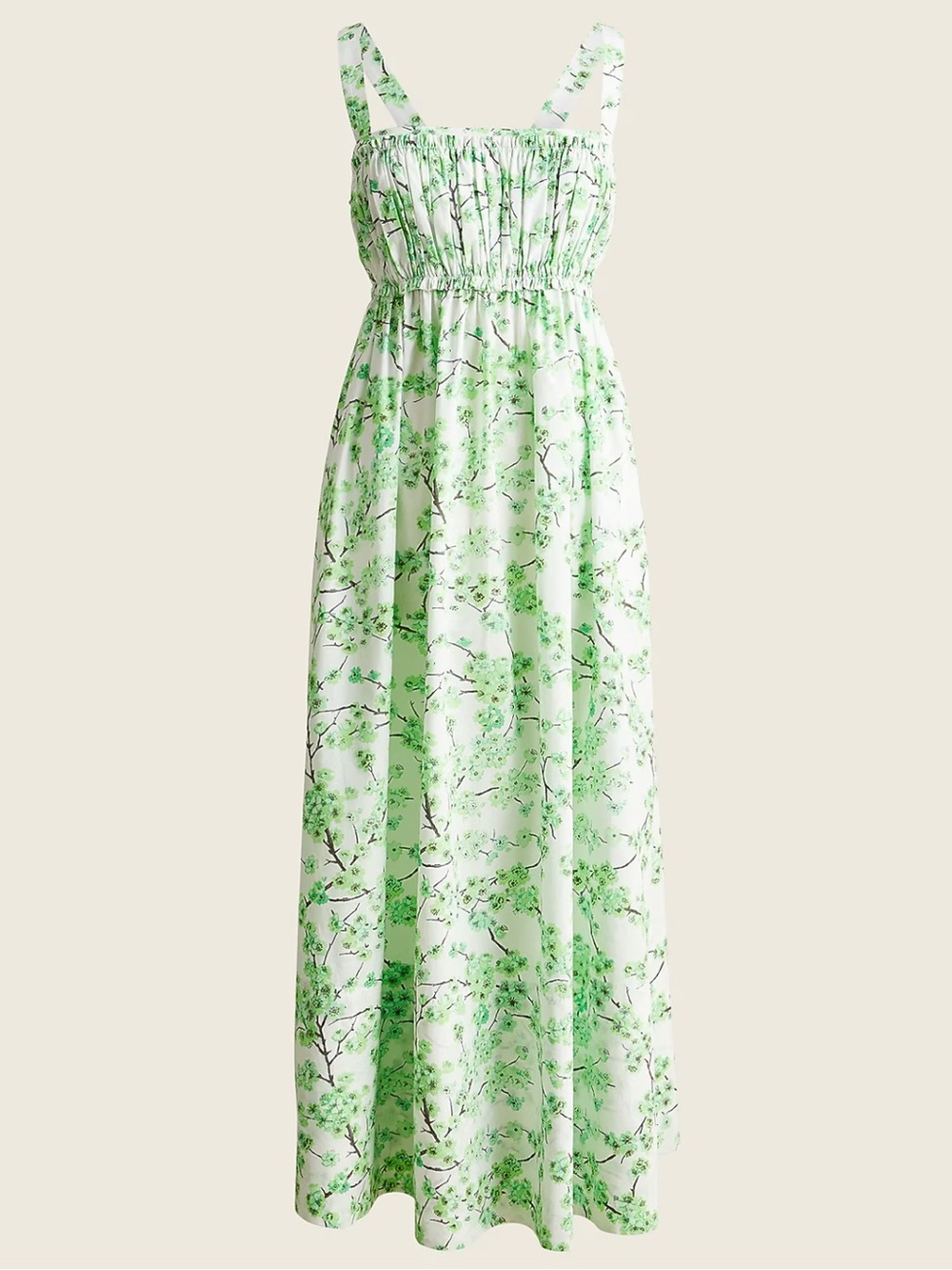 JCrew Gathered tank midi dress in lime cherry blossoms  flowy Cottagecore NWT 6